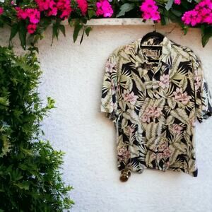 Vintage Single Stitch Tori Richard Tropical Aloha Floral Cotton Shirt Size Large